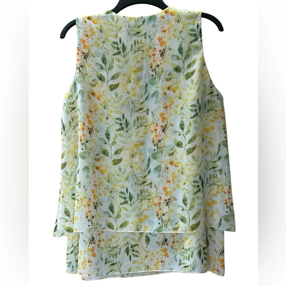 Serengeti Tiered Botanical Blouse Top Flyaway Front Asymmetric Layers Size M - Picture 4 of 11